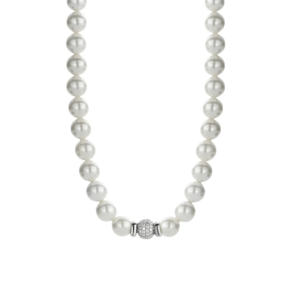 NWT TI SENTO MILANO White Pearl Necklace and Bracelet Set, Silver & Zircon Beads